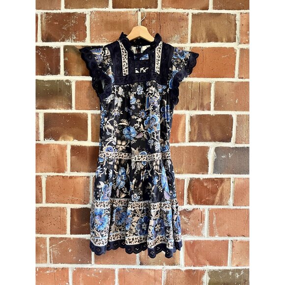 Sea New York Tess Floral Print Mini Dress A Line With Eyelet Lace and Pockets Si - Picture 2 of 12